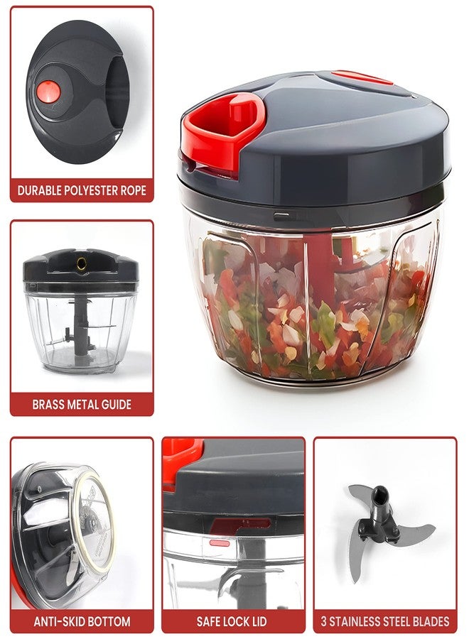 DeoDap Chopper for Kitchen | Vegetable Chopper & Cutter | Onion Chopper | Chopper for Kitchen Use | Hand Chopper for Kitchen | Cutter with 3 Blades for Chopping (Grey 450-ML) - Image 4